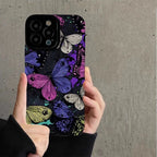 Protective Apple iPhone Back Cover - Colorful Butterflies iPhone Soft Black Textured Silicone Cas