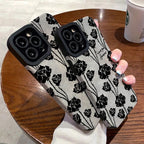 Protective Apple iPhone Back Cover - Black Rose Love Leather iPhone Soft Textured Silicone Case - Style 5