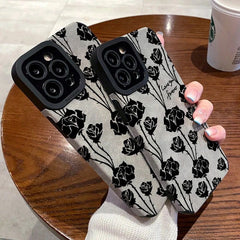 Black Rose Love Leather iPhone Soft Textured Silicone Case