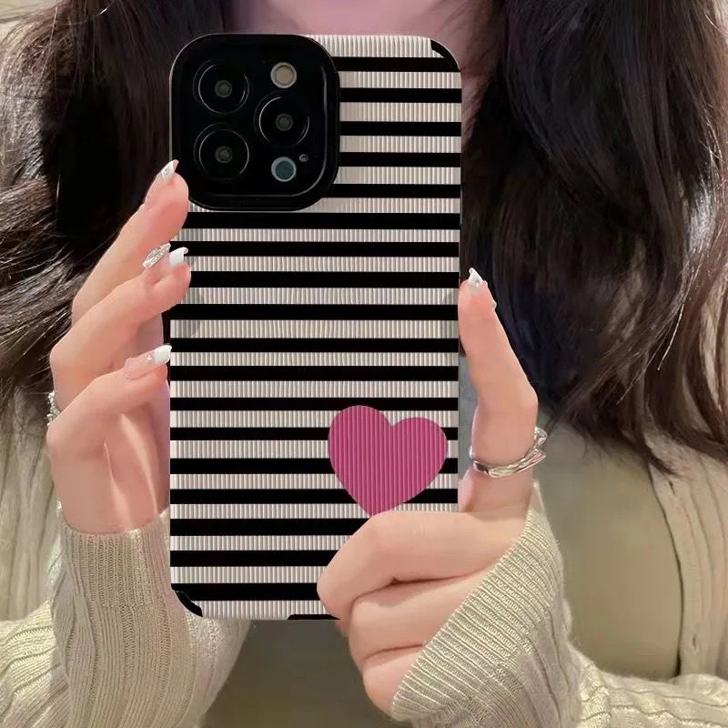 Protective Apple iPhone Back Cover - Stripe Love Heart Textured iPhone Soft Silicone Case
