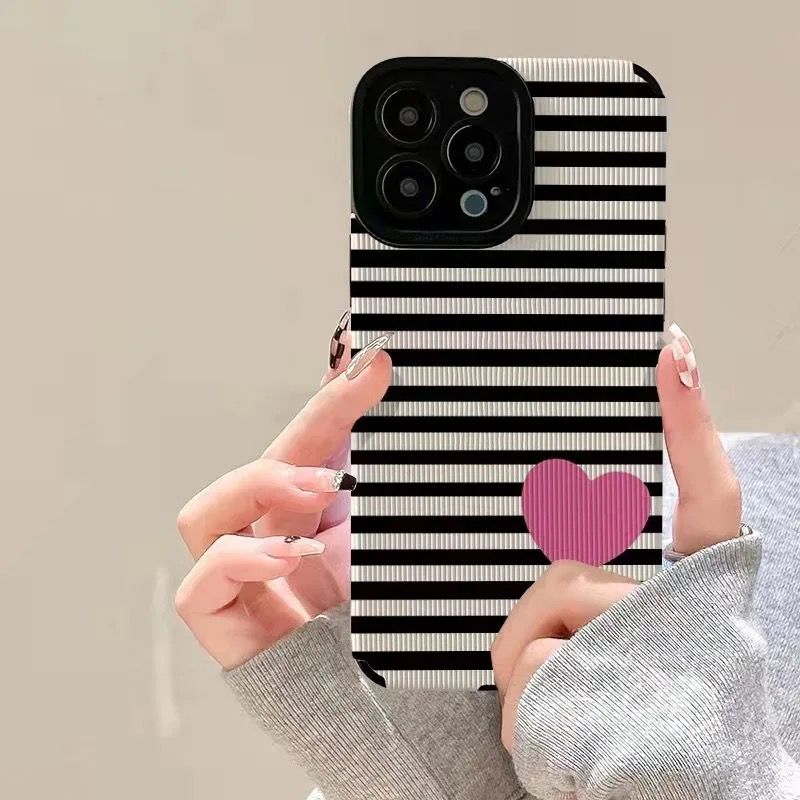 Protective Apple iPhone Back Cover - Stripe Love Heart Textured iPhone Soft Silicone Case - Style 2