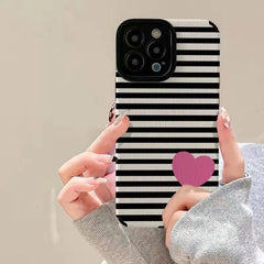Stripe Love Heart Textured iPhone Soft Silicone Case