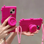 Protective Apple iPhone Back Cover - Barbie 3D Camera Crossbody Lanyard iPhone Silicone Rubber Case