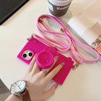 Protective Apple iPhone Back Cover - Barbie 3D Camera Crossbody Lanyard iPhone Silicone Rubber Case - Style 2