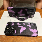 Protective Apple iPhone Back Cover - Black Purple Butterfly Bracelet Stand iPhone Textured Soft Case - Style 2