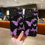 Protective Apple iPhone Back Cover - Black Purple Butterfly Bracelet Stand iPhone Textured Soft Case - Style 4