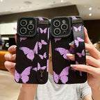 Protective Apple iPhone Back Cover - Black Purple Butterfly Bracelet Stand iPhone Textured Soft Case