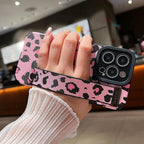 Protective Apple iPhone Back Cover - Pink Leopard Bracelet Stand iPhone Textured Soft Case - Style 2