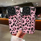 Protective Apple iPhone Back Cover - Pink Leopard Bracelet Stand iPhone Textured Soft Case - Style 4