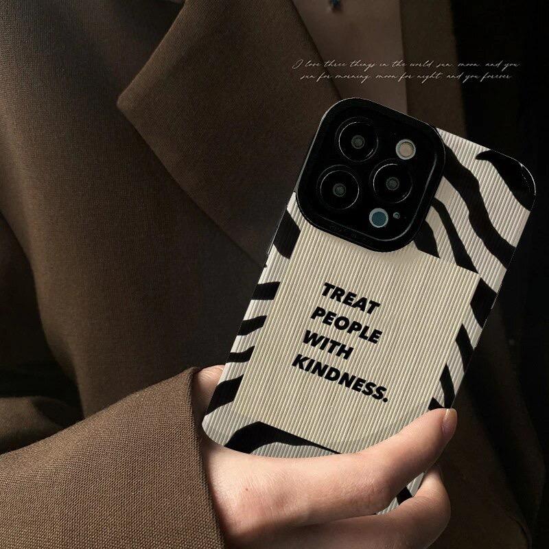 Protective Apple iPhone Back Cover - Treat People With Kindness iPhone Soft Black Textured Silicone Case - Style 5