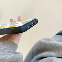 Blue Yellow Floral Flower Winter Fur Fabric Plush iPhone Silicone Case