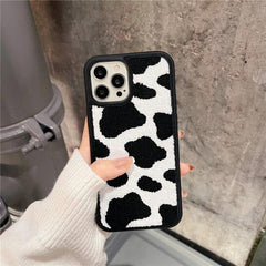 Cow Winter Fur Fabric Plush iPhone Silicone Case