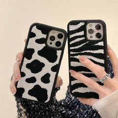 Cow Winter Fur Fabric Plush iPhone Silicone Case