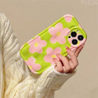 Protective Apple iPhone Back Cover - Cute Green Meteorite Chic Pink Floral Flower iPhone Silicone Soft Case - Style 4