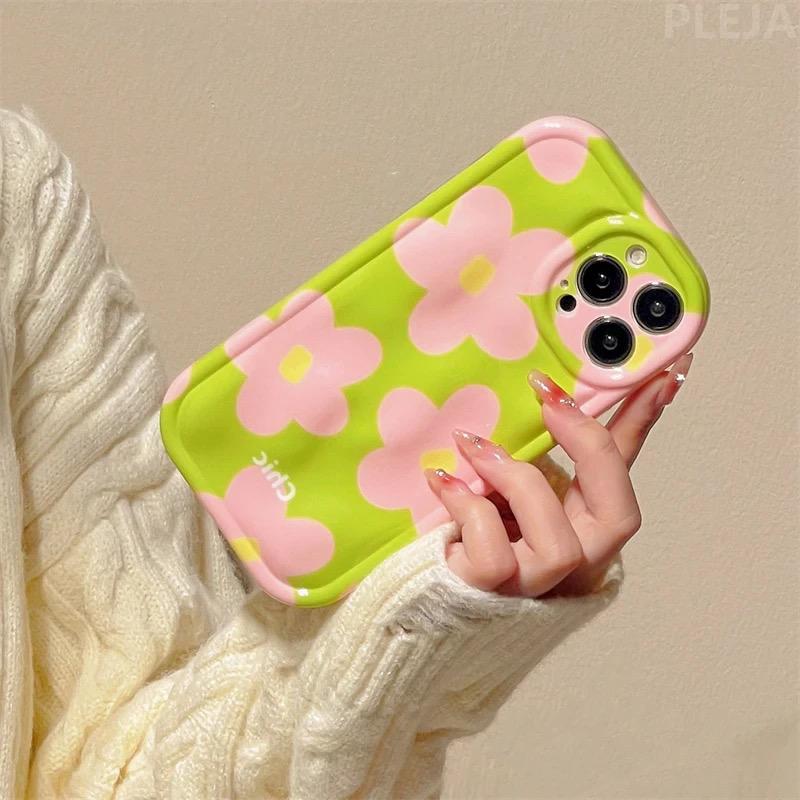 Protective Apple iPhone Back Cover - Cute Green Meteorite Chic Pink Floral Flower iPhone Silicone Soft Case - Style 4