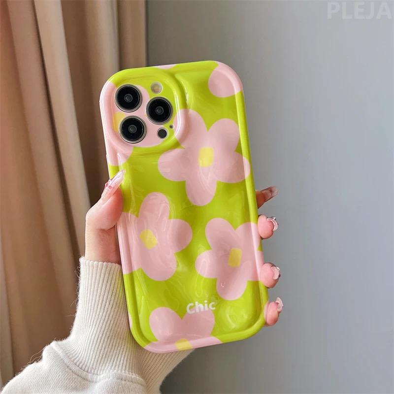 Protective Apple iPhone Back Cover - Cute Green Meteorite Chic Pink Floral Flower iPhone Silicone Soft Case - Style 2