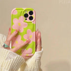 Protective Apple iPhone Back Cover - Cute Green Meteorite Chic Pink Floral Flower iPhone Silicone Soft Case - Style 3