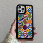 Protective Apple iPhone Back Cover - Cute 3D Plush Embroidery Fur Fabric Love Heart Grid iPhone Silicone Case - Style 2