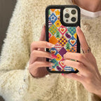 Protective Apple iPhone Back Cover - Cute 3D Plush Embroidery Fur Fabric Love Heart Grid iPhone Silicone Case - Style 3