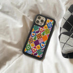 Protective Apple iPhone Back Cover - Cute 3D Plush Embroidery Fur Fabric Love Heart Grid iPhone Silicone Case - Style 4