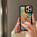 Protective Apple iPhone Back Cover - Cute 3D Plush Embroidery Fur Fabric Love Heart Grid iPhone Silicone Case - Style 5