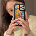 Protective Apple iPhone Back Cover - Cute 3D Plush Embroidery Fur Fabric Love Heart Grid iPhone Silicone Case - Style 6