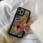 Protective Apple iPhone Back Cover - Cute 3D Plush Embroidery Fur Fabric Love Heart Grid iPhone Silicone Case