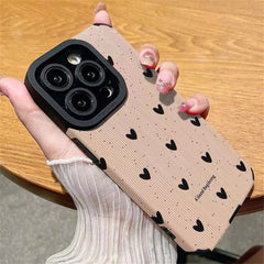 Pink Black Hearts iPhone Soft Black Textured Silicone Case