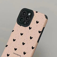 Pink Black Hearts iPhone Soft Black Textured Silicone Case