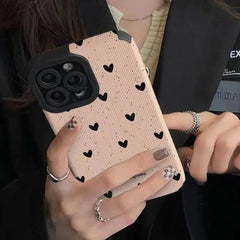 Pink Black Hearts iPhone Soft Black Textured Silicone Case