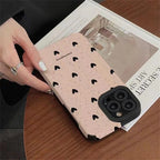 Protective Apple iPhone Back Cover - Pink Black Hearts iPhone Soft Black Textured Silicone Case - Style 4