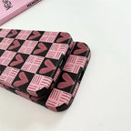 Protective Apple iPhone Back Cover - Pink Love Heart Plaid Textured iPhone Soft Silicone Case - Style 5