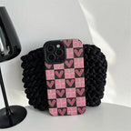 Protective Apple iPhone Back Cover - Pink Love Heart Plaid Textured iPhone Soft Silicone Case - Style 2