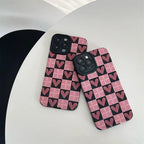 Protective Apple iPhone Back Cover - Pink Love Heart Plaid Textured iPhone Soft Silicone Case - Style 3