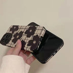 Protective Apple iPhone Back Cover - Vintage Checks Retro Floral Flower Textured iPhone Soft Silicone Case - Style 5