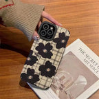 Protective Apple iPhone Back Cover - Vintage Checks Retro Floral Flower Textured iPhone Soft Silicone Case - Style 3