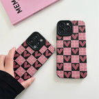 Protective Apple iPhone Back Cover - Pink Love Heart Plaid Textured iPhone Soft Silicone Case