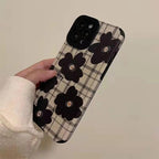 Protective Apple iPhone Back Cover - Vintage Checks Retro Floral Flower Textured iPhone Soft Silicone Case - Style 4