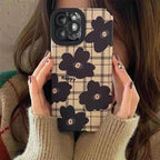 Protective Apple iPhone Back Cover - Vintage Checks Retro Floral Flower Textured iPhone Soft Silicone Case