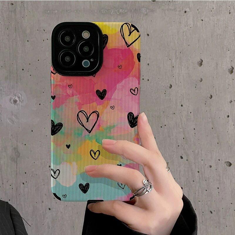 Protective Apple iPhone Back Cover - Colorful Heart Bright Textured iPhone Soft Silicone Case - Style 3