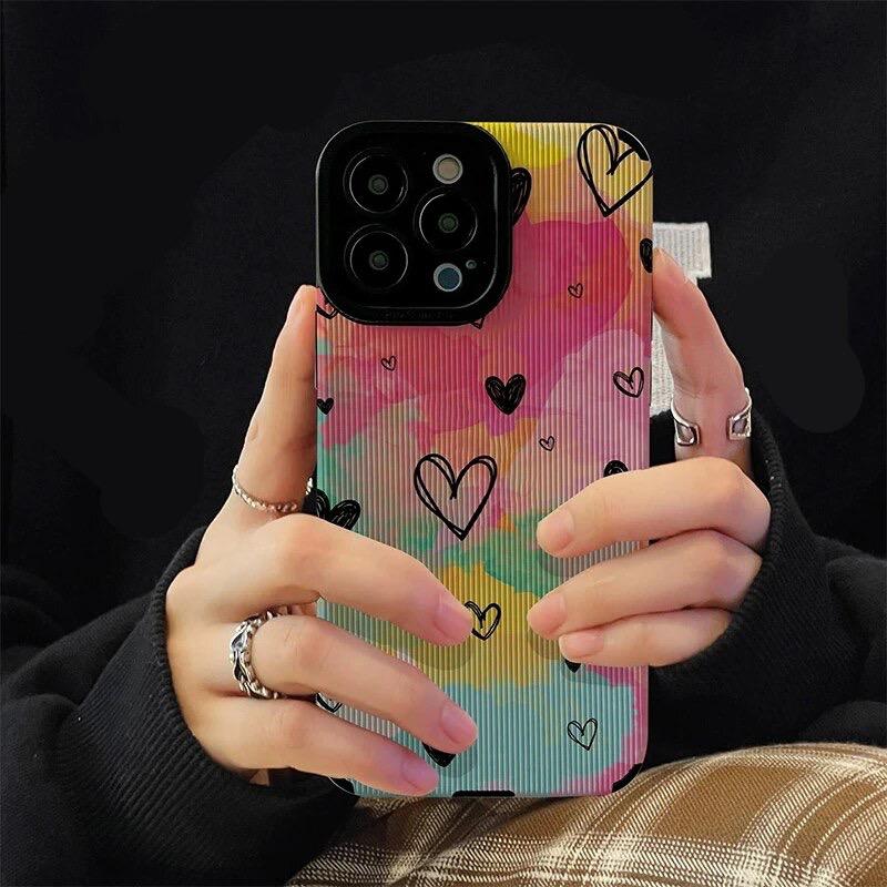 Protective Apple iPhone Back Cover - Colorful Heart Bright Textured iPhone Soft Silicone Case - Style 4