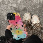 Protective Apple iPhone Back Cover - Colorful Heart Bright Textured iPhone Soft Silicone Case - Style 2