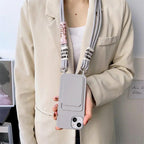 Protective Apple iPhone Back Cover - New Crossbody Card Holder Wallet Lanyard iPhone Soft Silicone Case - Style 4