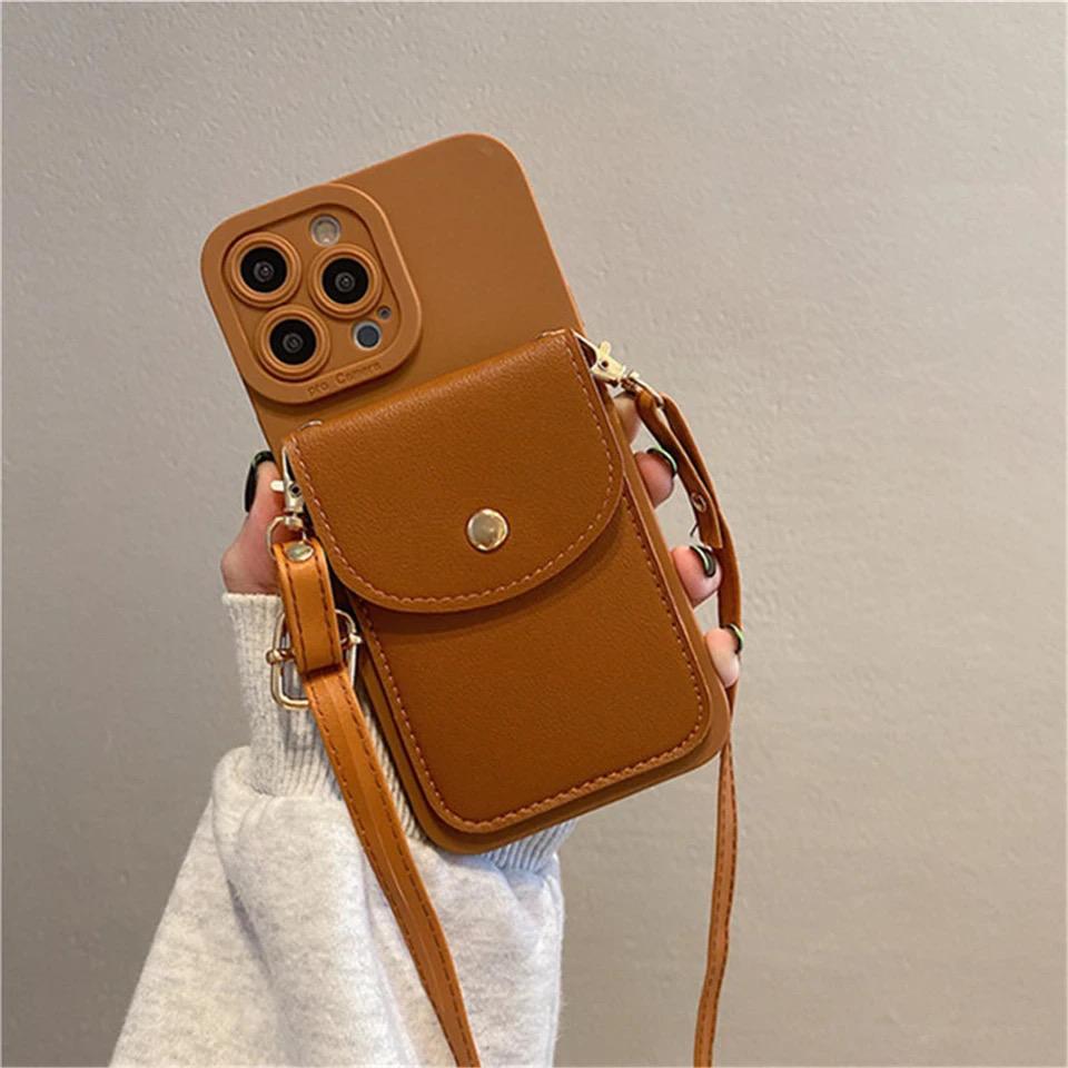 Protective Apple iPhone Back Cover - Crossbody Wallet iPhone Silicone Rubber Soft Case - Style 4