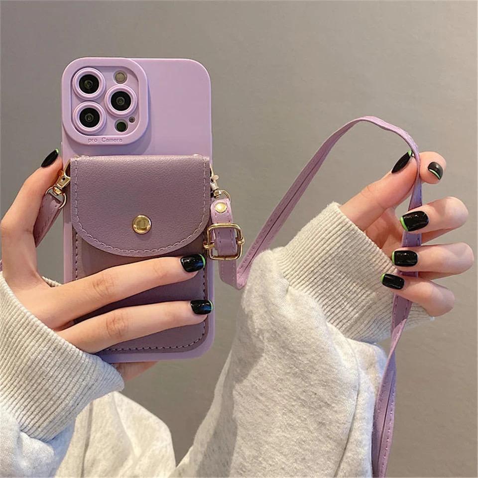 Protective Apple iPhone Back Cover - Crossbody Wallet iPhone Silicone Rubber Soft Case - Style 6