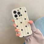 Protective Apple iPhone Back Cover - 3D Wave Pattern Black Floral Flowers Lanyard Charm iPhone Soft Silicone Case - Style 5
