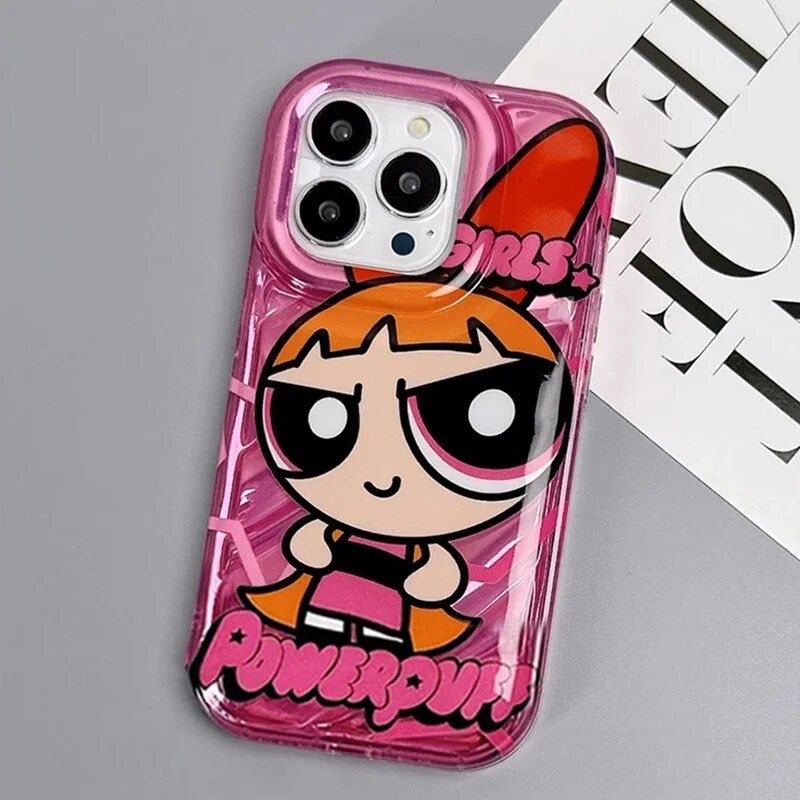 Protective Apple iPhone Back Cover - Powerpuff Girls With Sunglasses Bracket Phone Holders iPhone Soft Case - Style 6