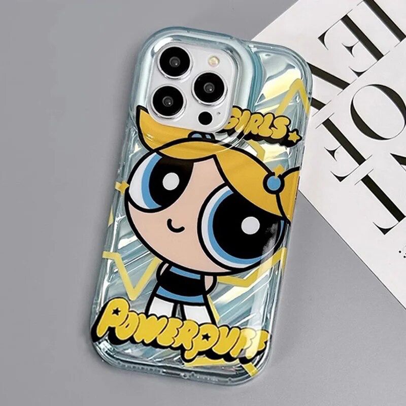 Protective Apple iPhone Back Cover - Powerpuff Girls With Sunglasses Bracket Phone Holders iPhone Soft Case - Style 7