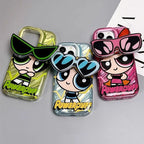 Protective Apple iPhone Back Cover - Powerpuff Girls With Sunglasses Bracket Phone Holders iPhone Soft Case - Style 5