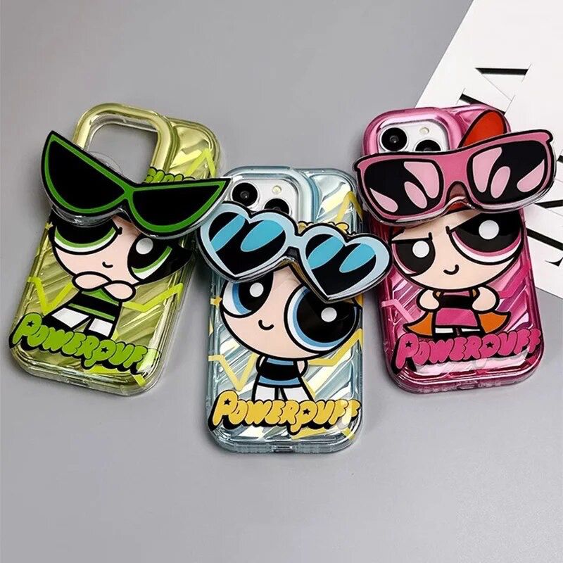 Protective Apple iPhone Back Cover - Powerpuff Girls With Sunglasses Bracket Phone Holders iPhone Soft Case - Style 5